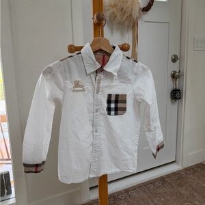 Burberry White Button-Down Shirt with Signature Check Trim